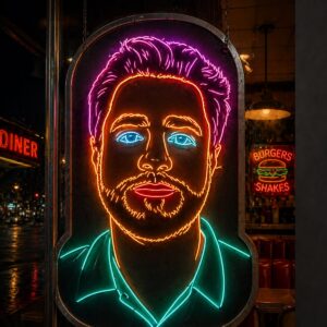 Vintage diner neon outline portrait
